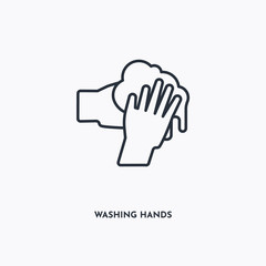 WASHING HANDS outline icon. Simple linear element illustration. Isolated line WASHING HANDS icon on white background. Thin stroke sign can be used for web, mobile and UI.