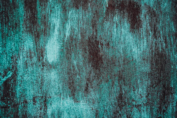 Textured vintage striped concrete blue wall. Cold metal background rusty and neon tones in grunge style. Top view. The surface of the shooting table lay flat. Copy space
