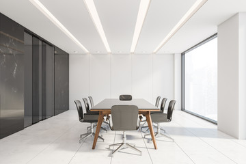 Black marble and white conference room interior - Powered by Adobe