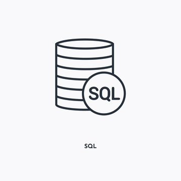 Sql outline icon. Simple linear element illustration. Isolated line Sql icon on white background. Thin stroke sign can be used for web, mobile and UI.