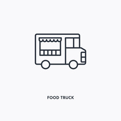 Food truck outline icon. Simple linear element illustration. Isolated line Food truck icon on white background. Thin stroke sign can be used for web, mobile and UI.