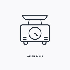 weigh scale outline icon. Simple linear element illustration. Isolated line weigh scale icon on white background. Thin stroke sign can be used for web, mobile and UI.