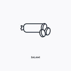 Salami outline icon. Simple linear element illustration. Isolated line Salami icon on white background. Thin stroke sign can be used for web, mobile and UI.