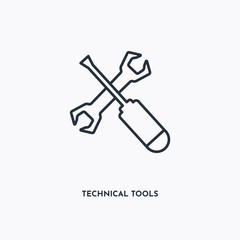 technical tools outline icon. Simple linear element illustration. Isolated line technical tools icon on white background. Thin stroke sign can be used for web, mobile and UI.