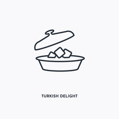 turkish delight outline icon. Simple linear element illustration. Isolated line turkish delight icon on white background. Thin stroke sign can be used for web, mobile and UI.