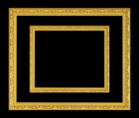The antique gold frame on black background with clipping path