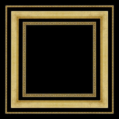 The antique gold frame on black background with clipping path