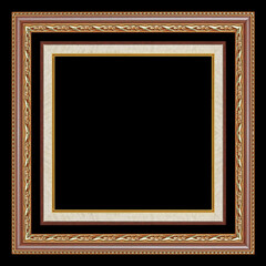 The antique gold frame on black background with clipping path