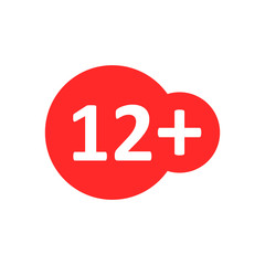 Obraz premium Twelve plus icon in flat style. 12+ vector illustration on white isolated background. Censored business concept.