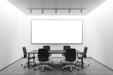 White meeting room interior with poster