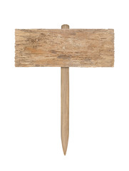 Old Wooden sign isolated on white background with clipping path