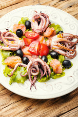 Salad with squid and seafood