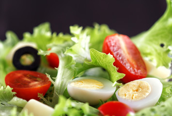 fresh vegetable salad with cherry tomatoes quail egg, macro