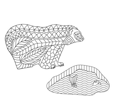 polar bear zentangle coloring page drawn by liner and traced vector illustration for creativity