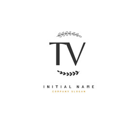 T V TV Beauty vector initial logo, handwriting logo of initial signature, wedding, fashion, jewerly, boutique, floral and botanical with creative template for any company or business.