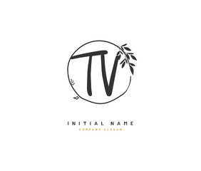 T V TV Beauty vector initial logo, handwriting logo of initial signature, wedding, fashion, jewerly, boutique, floral and botanical with creative template for any company or business.
