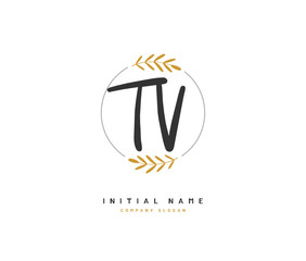 T V TV Beauty vector initial logo, handwriting logo of initial signature, wedding, fashion, jewerly, boutique, floral and botanical with creative template for any company or business.