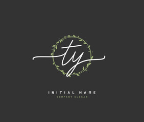T Y TY Beauty vector initial logo, handwriting logo of initial signature, wedding, fashion, jewerly, boutique, floral and botanical with creative template for any company or business.