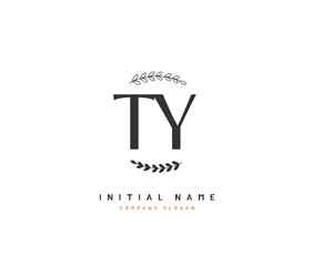 T Y TY Beauty vector initial logo, handwriting logo of initial signature, wedding, fashion, jewerly, boutique, floral and botanical with creative template for any company or business.
