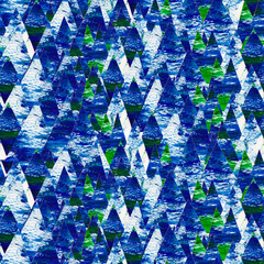 Green and blue watercolor mountains collage seamless pattern. Moutain endless print.