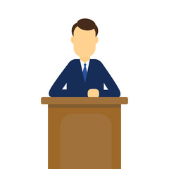 Businessman talking on Podium. Flat Vector Illustration