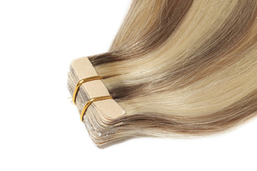 Straight tape in brown mix blonde highlights human hair extensions 