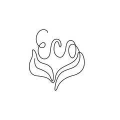 Eco with a leaf, emblem or logo design, continuous line drawing, neon, banner, poster, flyers, marketing, one single line on white background, isolated vector illustration.