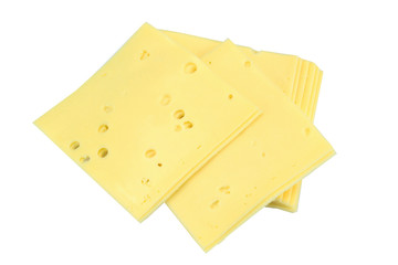 Slice of gruyere on a white background