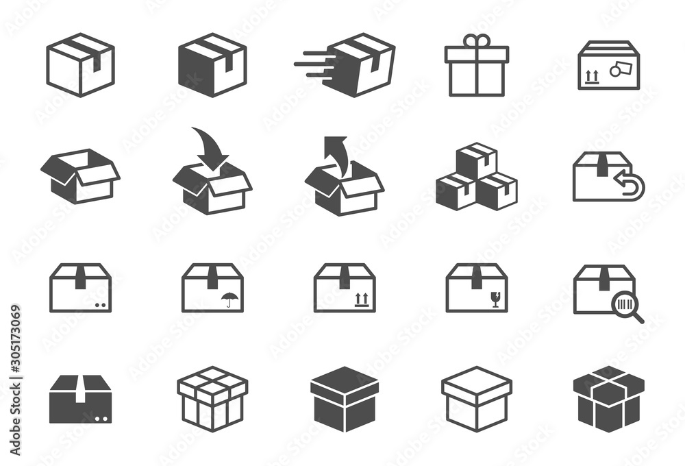 Poster box vector icons isolated on white background. packaging boxes icons for web, mobile apps and ui des