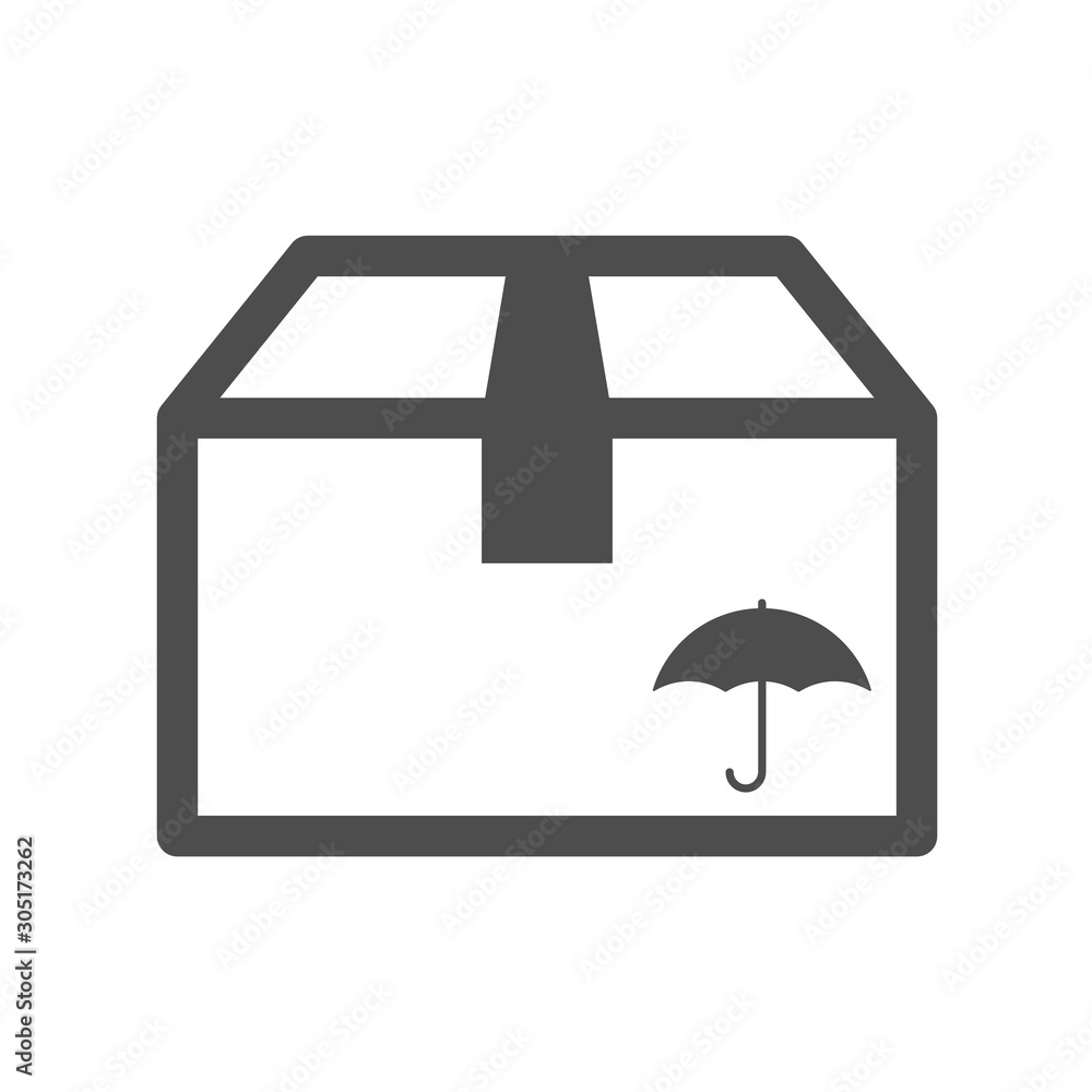 Poster box vector icon isolated on white background. packaging box with umbrella sign. cardboard box icon f