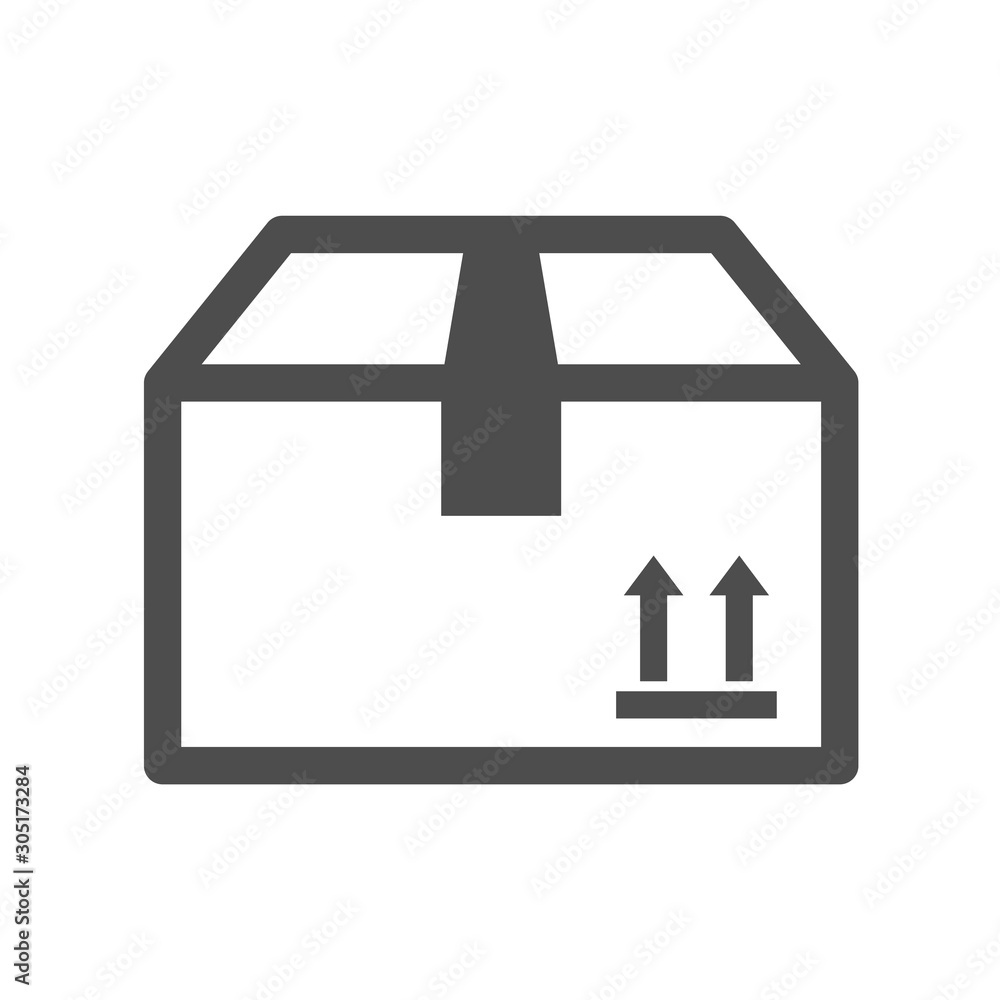Poster box with up arrows vector icon isolated on white background. packaging box icon for web, mobile apps
