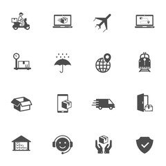 Shipping and delivery vector icons isolated on white background. Express delivery and global logistics icons for web, mobile apps and ui design
