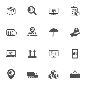 Shipping and delivery vector icons isolated on white background. Express delivery and global logistics icons for web, mobile apps and ui design