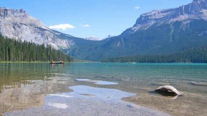 summer clear blue lake view -Emerald Lake with beautiful mountain range with clear blue sky in summer holiday in yoho/banff national park,Alberta,Canada
