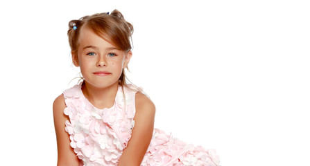 Portrait of a little girl close-up.Isolated on white background.
