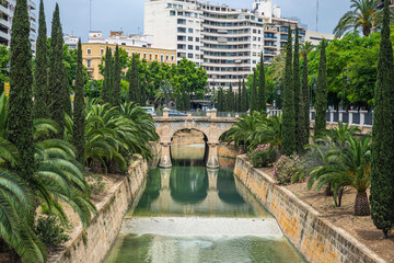 Historic canal in Palma de Majorca city center, Balearic Islands