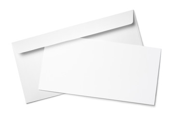 Blank white paper in envelope, isolated on white background