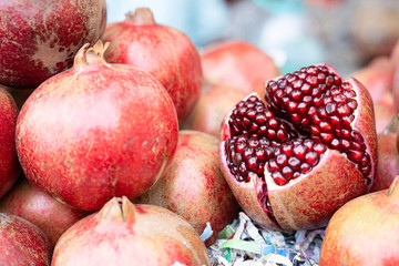 Close up of fresh pomegrante for extract to fruit water.
