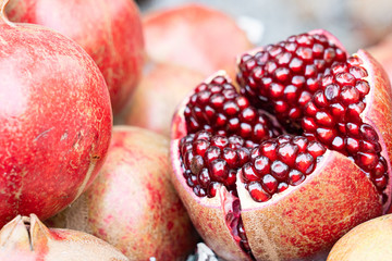 Close up of fresh pomegrante for extract to fruit water.