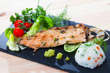 Roasted trout fillet with rice
