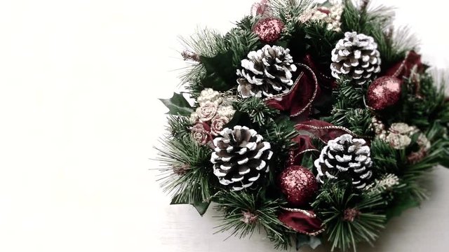 Christmas New Year arrangement pine cone glitter ball snow