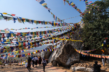 View of flag hang on Mulakandha Kuti at  top of Gridhrakuta Hill place of Buddhist's pilgrimage site.