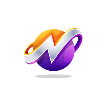 letter n 3d logo , circle letter n logo for your brand