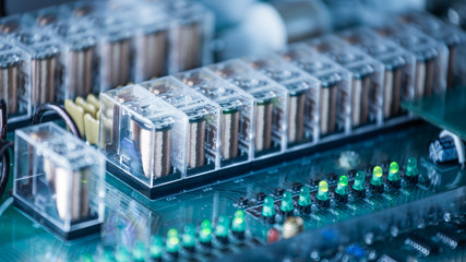 Close-up of a large green microcircuit