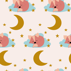 Sleeping fox in a  seamless pattern design