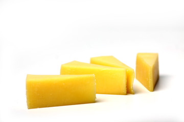 sliced Edam cheese isolated on white background