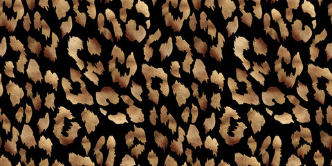 leopard print seamless patternon dark background. Golden texture