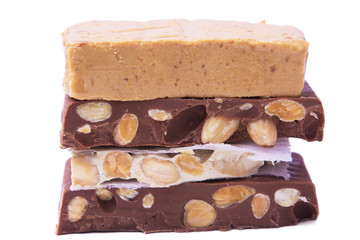nougat with almonds isolated on white