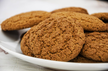 oatmeal cookies in a plate. Close-up.