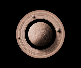 top view saturn planets in deep space with rings  and moons surrounded. isolated on  background © chathuporn